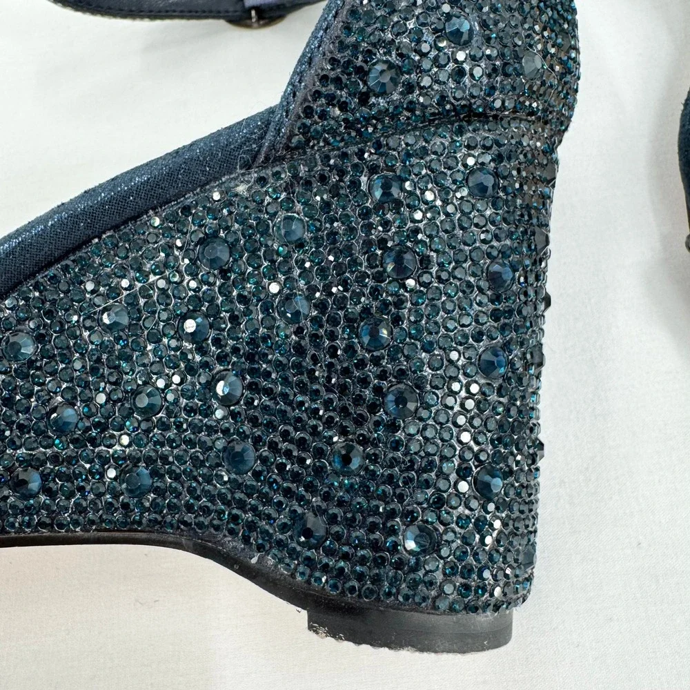 Black Beaded Ankle-Strap Wedge Sandals